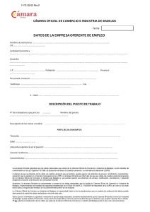 petición de currículum - Cámara de Comercio de Badajoz