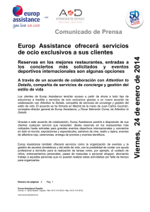 Europ Assistance ofrecerá servicios de ocio exclusivos a sus clientes