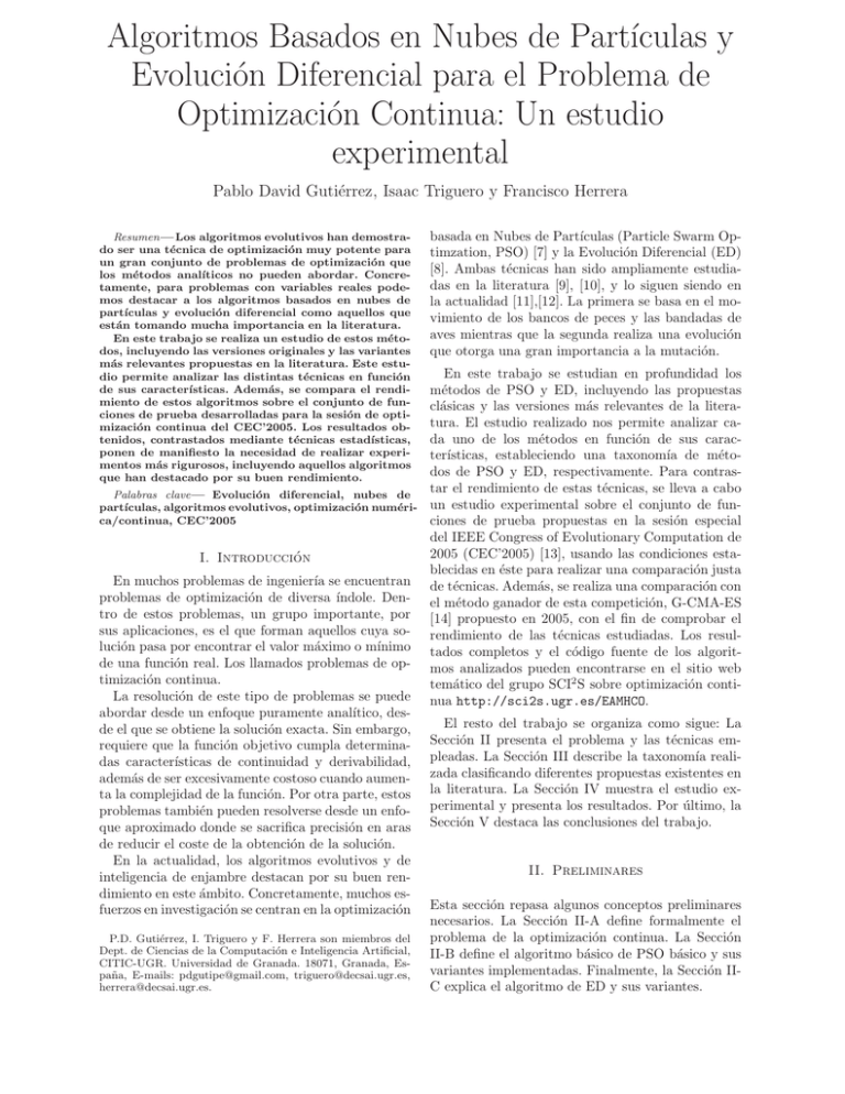 Algoritmos Basados en Nubes de Partıculas y Evolución Diferencial