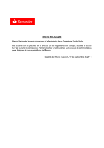 Banco Santander lamenta comunicar el fallecimiento de su