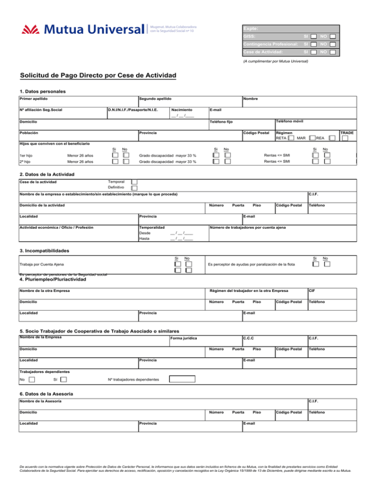 Solicitud De Pago Directo Por Cese De Actividad