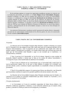 Carta Magna y Declaraciones conjuntas europeas sobre universidad.