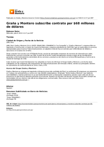 Graña y Montero subscribe contrato por $68 millones de dólares