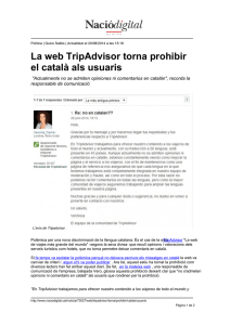 La web TripAdvisor torna prohibir el català als usuaris