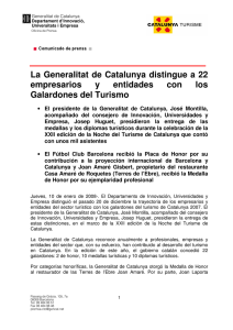 La Generalitat de Catalunya distingue a 22 empresarios y entidades