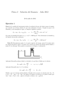 F´ısica 2 – Solución del Examen – Julio 2012
