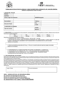 Formulario de solicitud para licencias FCL de aviación general