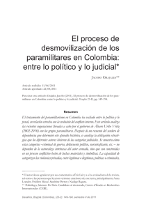 El proceso de desmovilización de los paramilitares en Colombia