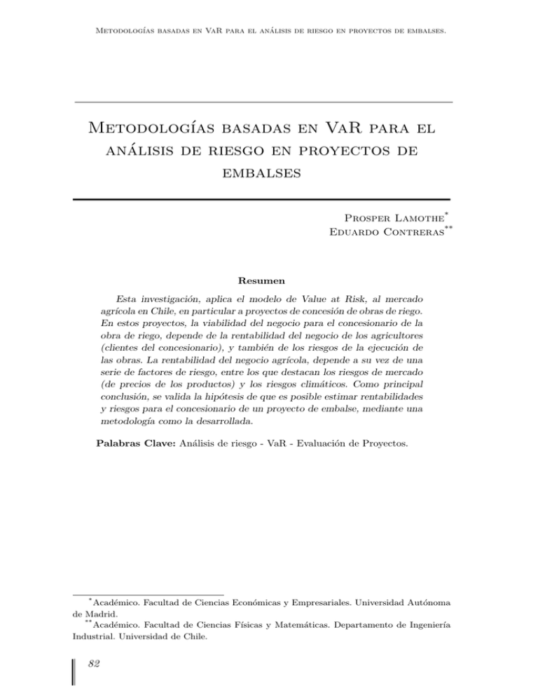 Metodolog As Basadas En Var Para El An Lisis De Riesgo En