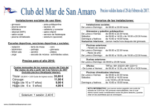 Horarios e tarifas - Club del mar de San Amaro