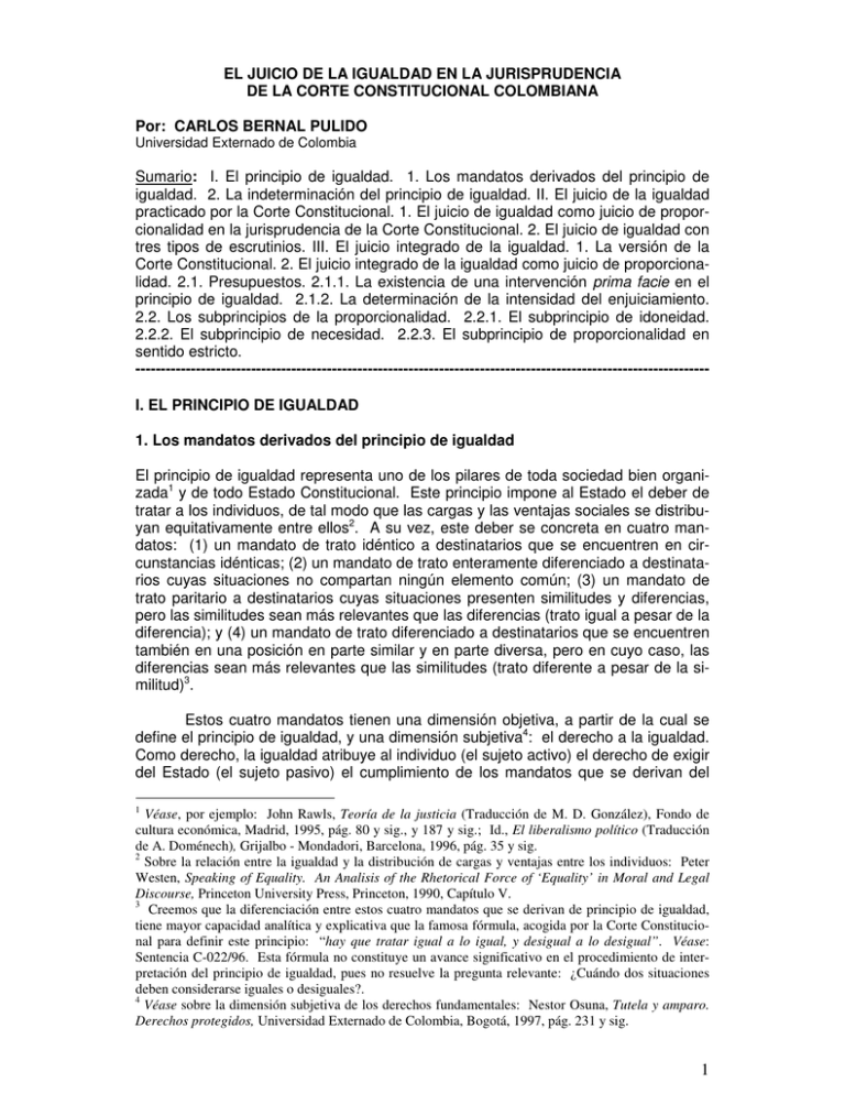 EL JUICIO DE LA IGUALDAD EN LA JURISPRUDENCIA DE LA