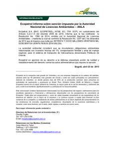 Ecopetrol informa sobre sanción impuesta por la Autoridad Nacional