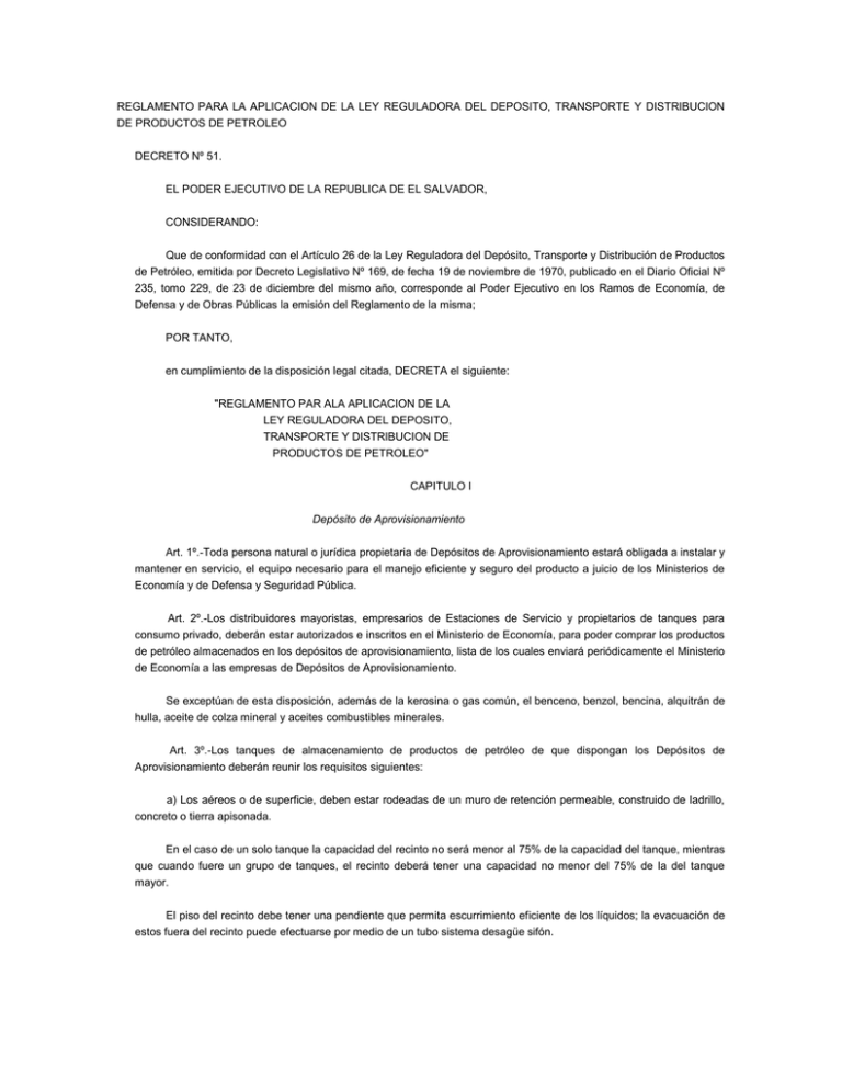 Reglamento Para La Aplicacion De La Ley Reguladora Del Deposito