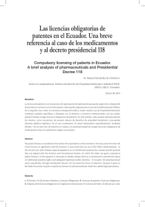 Las licencias obligatorias de patentes en el Ecuador. Una breve