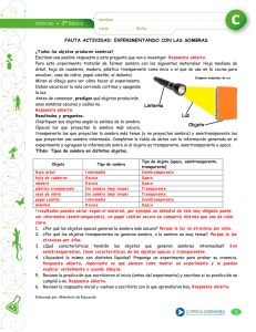 1 PAUTA ACTIVIDAD: EXPERIMENTANDO CON LAS SOMBRAS