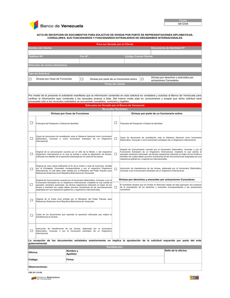 Cne Di Acta De Recepci N De Documentos Para