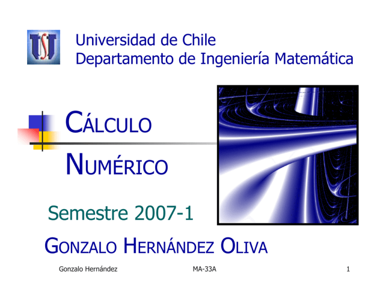 CÁLCULO NUMÉRICO Semestre 2007 1 U