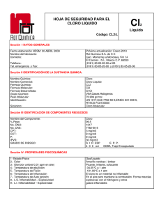 HOJA DE SEGURIDAD PARA EL CLORO LIQUIDO Líquido