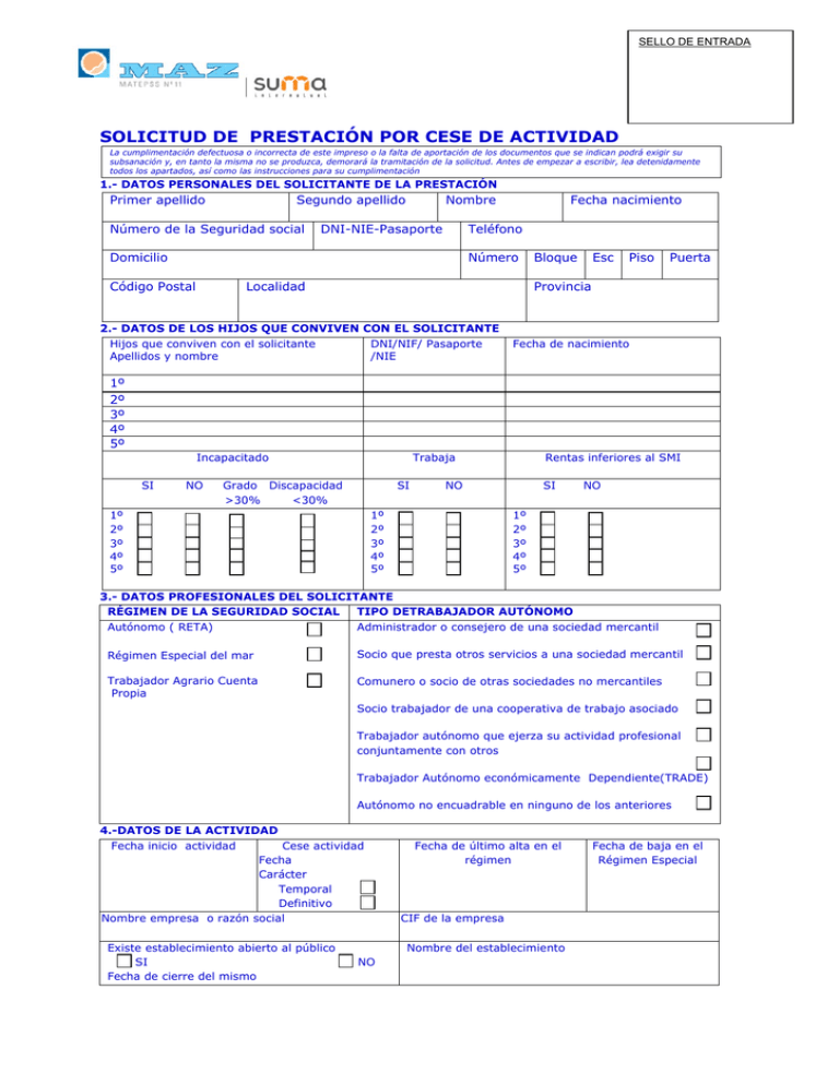 Solicitud De Prestaci N Por Cese De Actividad