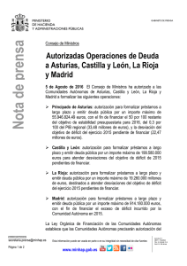 Autorizadas Operaciones de deuda a Asturias, Castilla y León, La