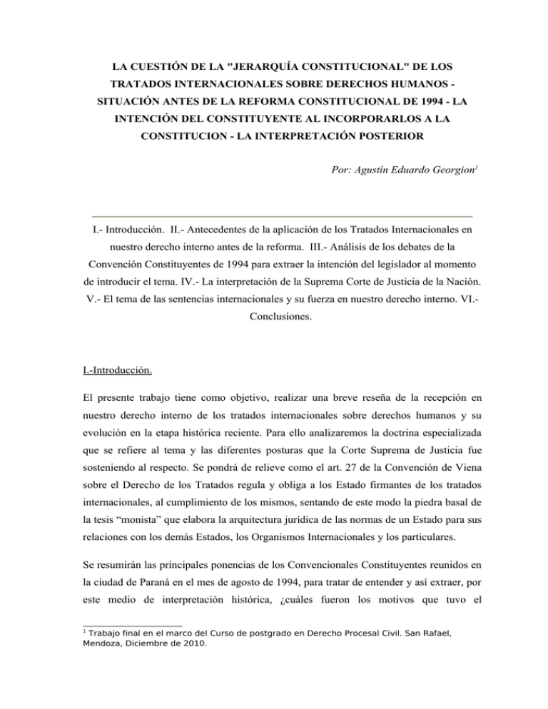 La Cuesti N De La Jerarqu A Constitucional De Los Tratados