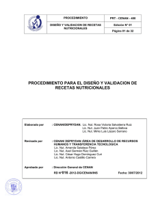 procedimiento para el diseño y validacion de recetas nutricionales