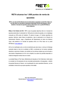 RETA alcanza los 1.000 puntos de venta de apuestas