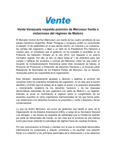 Vente Venezuela respalda posición de Mercosur frente a