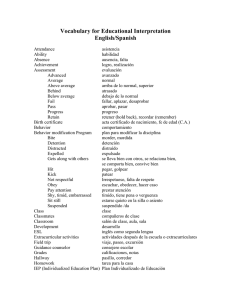 Vocabulary for Educational Interpretation English/Spanish