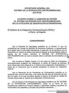 Acuerdo de admisión de España como miembro observador al SICA