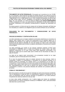POLÍTICA DE PRIVACIDAD PROGRAMA TURISMO SOCIAL DEL