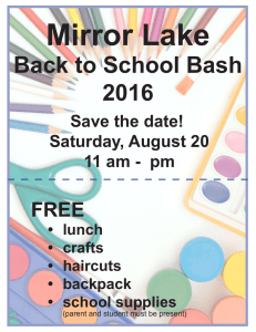 Mirror Lake Back to School Bash 2016 Save the date!