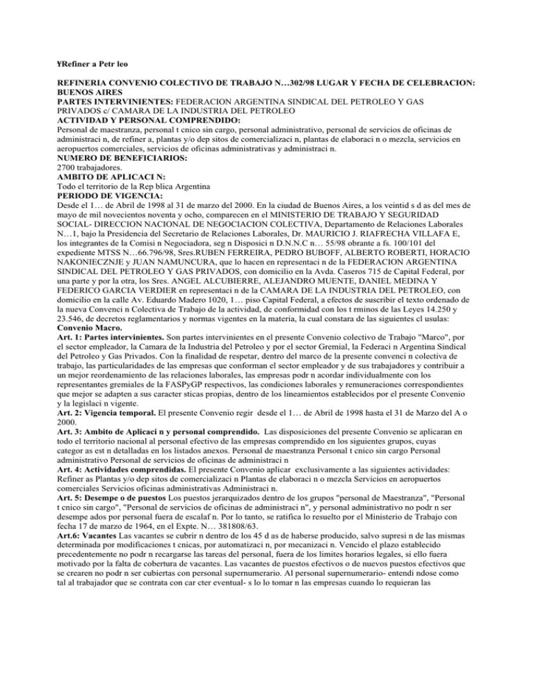 Refiner A Petr Leo REFINERIA CONVENIO COLECTIVO DE