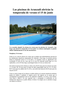 Las piscinas de Aranzadi abrirán la temporada de verano el 15 de