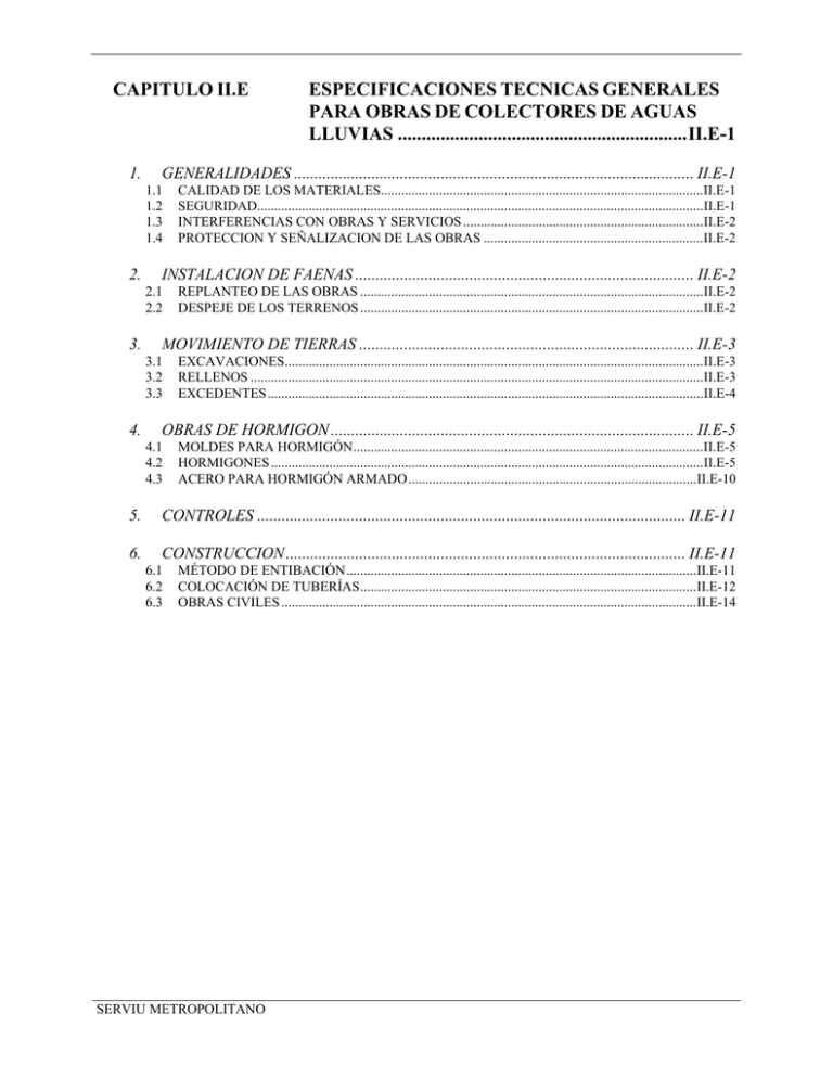Especificaciones Técnicas Generales para Obras de Colectores de
