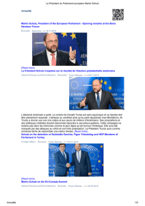 Le Président du Parlement européen Martin Schulz Actualité 1/2