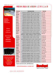 precios hojas de acrilico 1.22 mx 2.44 m