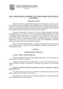 Reglamento regulador de los cementerios municipales de Teruel