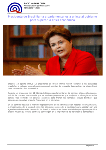 Presidenta de Brasil llama a parlamentarios a unirse al gobierno