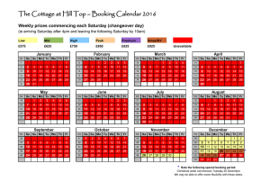 The Cottage at Hill Top – Booking Calendar 2016