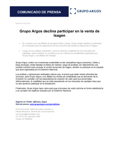 Grupo Argos declina participar en la venta de Isagen