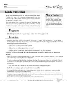 Family Traits Trivia - Teach Genetics Website