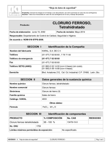 CLORURO FERROSO, Tetrahidratado