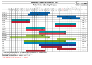 Cambridge English Dates Nov/Dec 2016 Written Dates