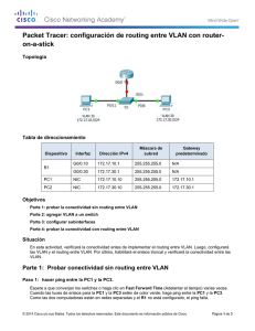 Packet Tracer: configuración de routing entre VLAN con router- on