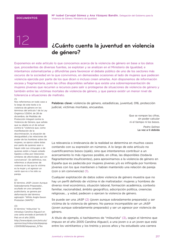 Cuánto cuenta la juventud en violencia de género