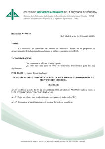 Resolución Nº 903/10 Ref: Modificación del Valor del AGRO. VISTO