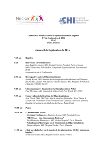 Agenda Conferencia Familiar sobre el Hiperinsulinismo Congénito