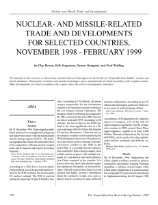 and Missile-Related Trade and Developments for Selected Countries
