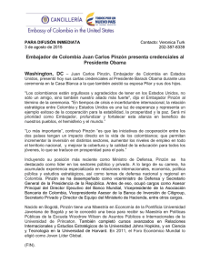 Embajador de Colombia Juan Carlos Pinzón presenta credenciales